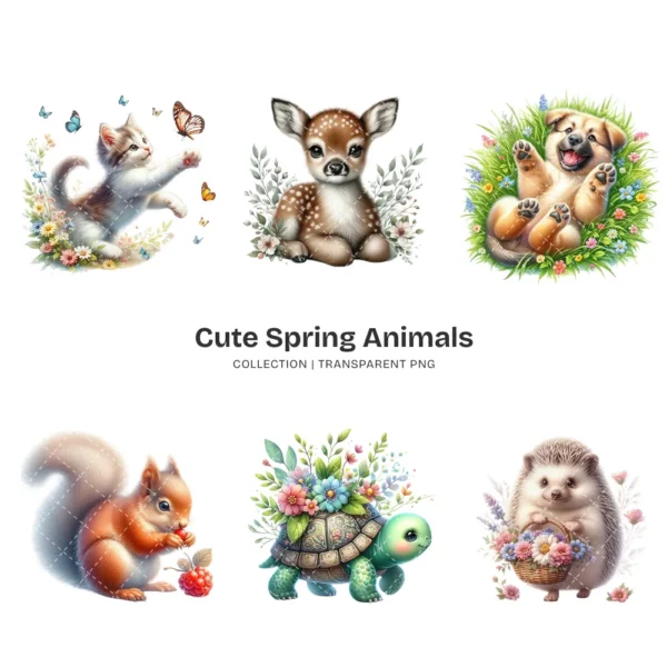 Cute Spring Animals PNG Clipart Collection - 66 PNG, Baby Animals Graphics, Pastel Nursery Printables, Commercial use, Digital download