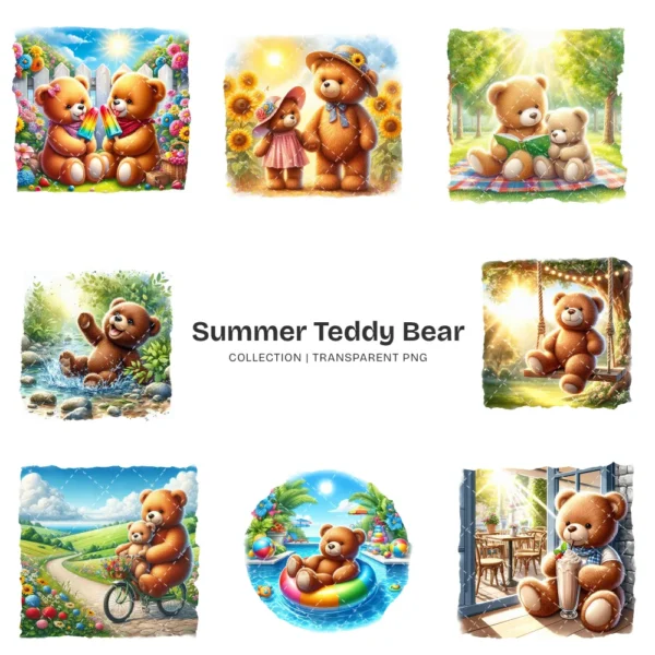 Summer Teddy Bear PNG Clipart Collection (P2) - 60 PNG, Coastal Teddy Bear Graphics, Tropical Printables, Commercial use, Digital download