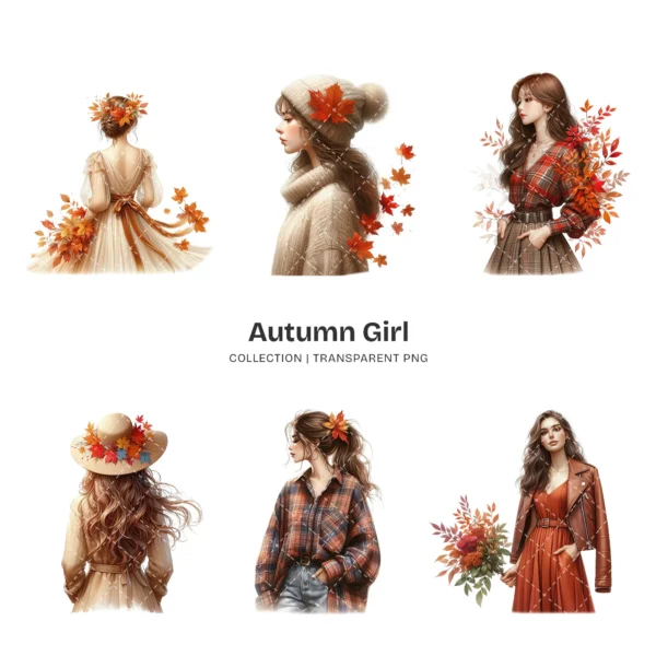 Autumn Girl PNG Clipart Collection - 63 PNG, Autumn Fashion Graphics, Fall Season Printables, Commercial use, Digital download