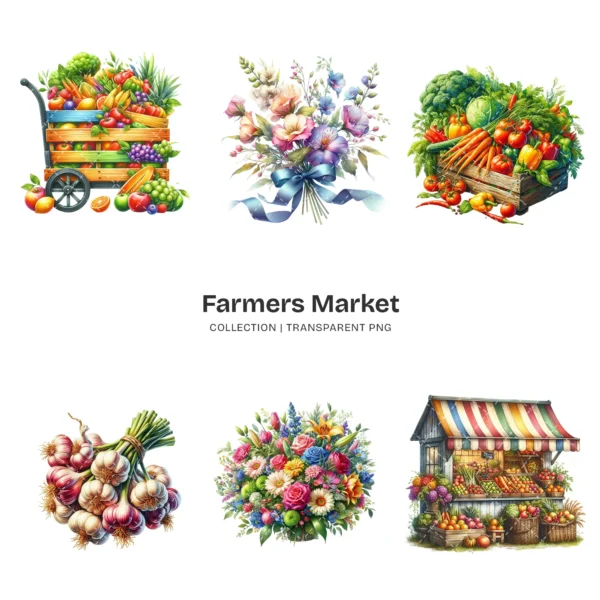 Farmers Market PNG Clipart Collection - 105 PNG, Fruit Veggies Graphics, Rustic Market Stand Printables, Commercial use, Digital download