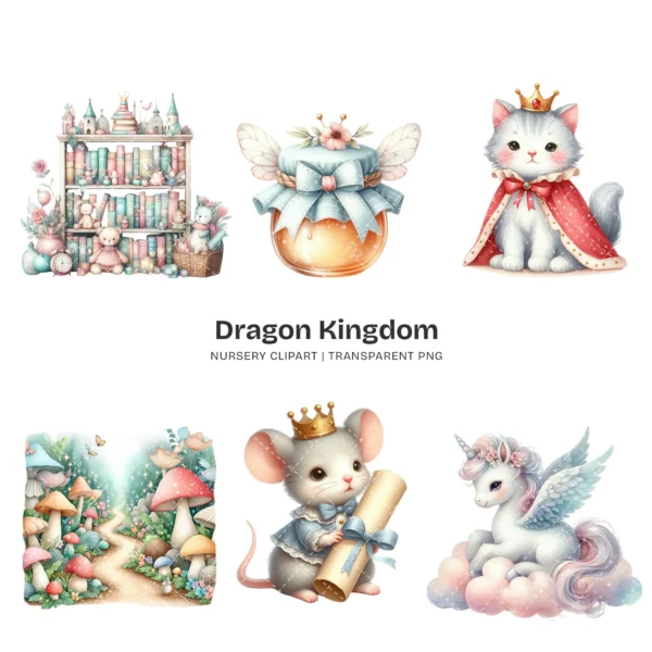 Dragon Kingdom Nursery PNG Clipart - 124 PNG, Knight Graphics, Baby Dragon, Fairy Tale Printables, Commercial use, Digital download