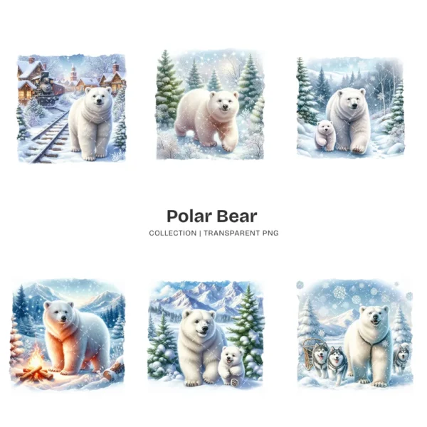 Polar Bear PNG Clipart Collection - 62 PNG, Winter Bear Graphics, Arctic Bear, Snowy Forest Printables, Commercial use, Digital download
