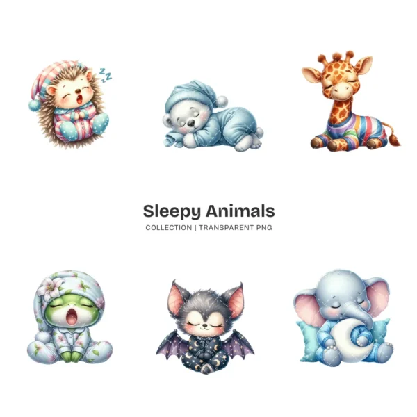 Sleepy Animals PNG Clipart Collection - 60 PNG, Dreamy Animal Graphics, Cute Pet Animal Printables, Commercial use, Digital download