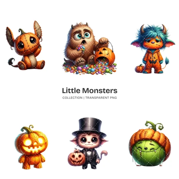 Little Monsters PNG Clipart Collection - 70 PNG, Eerie Graphics, Cute Halloween Printables, Commercial use, Digital download