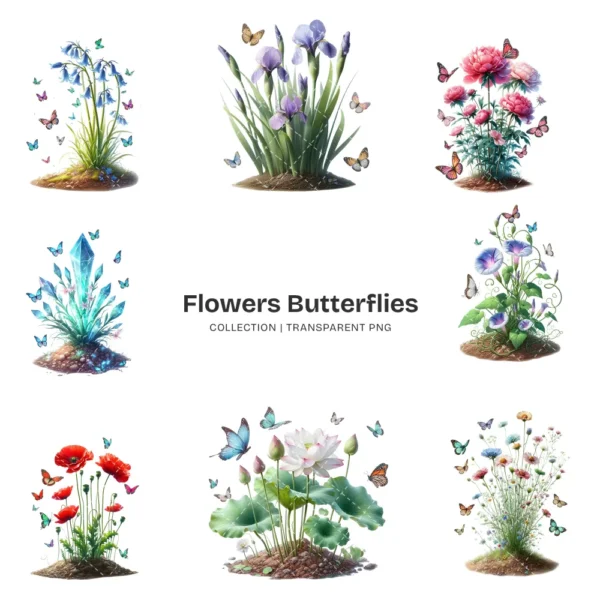 Flowers Butterflies PNG Clipart Collection - 58 PNG, Floral Butterflies Graphics, Cute Insect Printables, Commercial use, Digital download