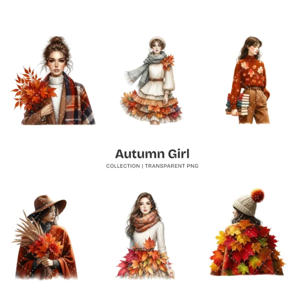 Autumn Girl PNG Clipart Collection - 63 PNG, Autumn Fashion Graphics, Fall Season Printables, Commercial use, Digital download