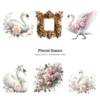 Swan PNG Clipart Collection - 64 PNG, Floral Swan Graphics, Girls Birthday Art, Baby Shower Printables, Commercial use, Digital download