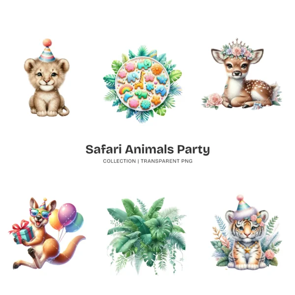 Safari Animals Party PNG Clipart Collection - 85 PNG, Jungle Birthday Graphics, Baby Shower Printables, Commercial use, Digital download