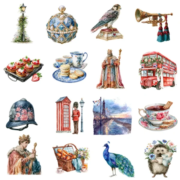 England Watercolor Clipart Bundle - 295+ transparent PNG, Corgi png, Stonehenge art, Big Ben, London Eye, Commercial use, Digital download