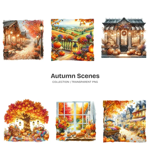 Autumn Scenes PNG Clipart Collection - 60 PNG, Cozy Fall Landscape Graphics, Autumn Cottage Printables, Commercial use, Digital download
