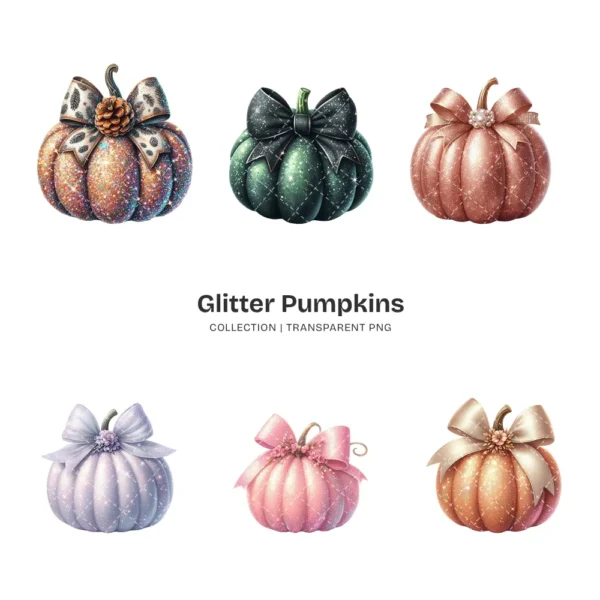 Glitter Pumpkins PNG Clipart Collection - 76 PNG, Sparkly Fall Graphics, Thanksgiving Printables, Commercial use, Digital download