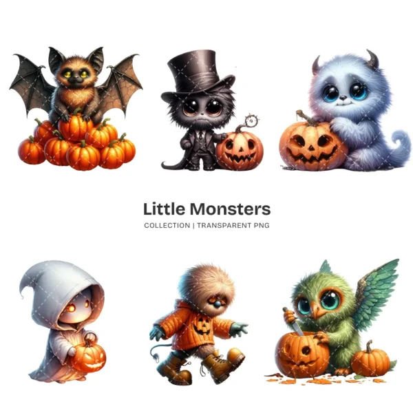 Little Monsters PNG Clipart Collection - 70 PNG, Eerie Graphics, Cute Halloween Printables, Commercial use, Digital download