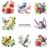 Floral Birds PNG Clipart Collection - 60 PNG, Spring Birds Graphics, Birds On Branch, Blossom Printables, Commercial use, Digital download