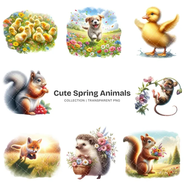 Cute Spring Animals PNG Clipart Collection - 66 PNG, Baby Animals Graphics, Pastel Nursery Printables, Commercial use, Digital download
