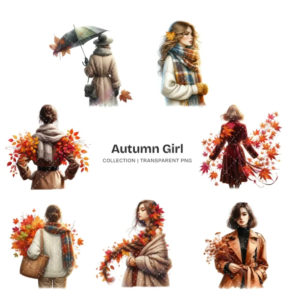 Autumn Girl PNG Clipart Collection - 63 PNG, Autumn Fashion Graphics, Fall Season Printables, Commercial use, Digital download
