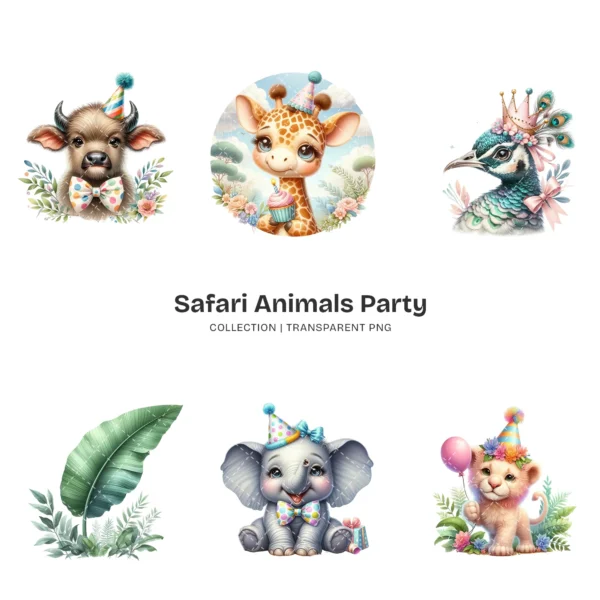 Safari Animals Party PNG Clipart Collection - 85 PNG, Jungle Birthday Graphics, Baby Shower Printables, Commercial use, Digital download