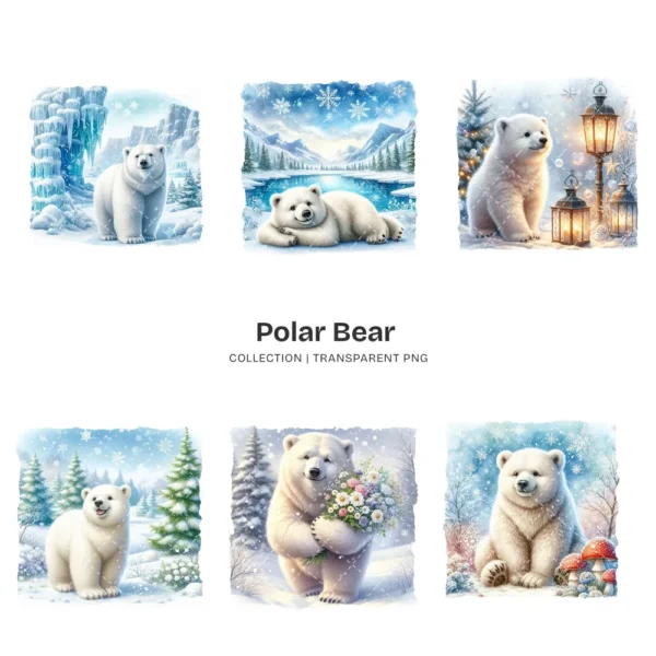 Polar Bear PNG Clipart Collection - 62 PNG, Winter Bear Graphics, Arctic Bear, Snowy Forest Printables, Commercial use, Digital download