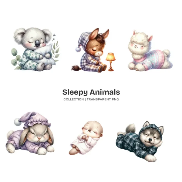 Sleepy Animals PNG Clipart Collection - 60 PNG, Dreamy Animal Graphics, Cute Pet Animal Printables, Commercial use, Digital download