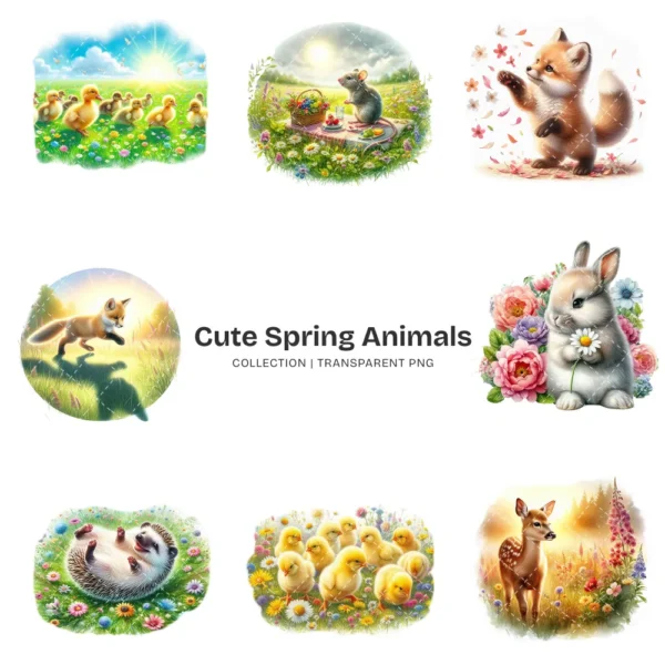 Cute Spring Animals PNG Clipart Collection - 66 PNG, Baby Animals Graphics, Pastel Nursery Printables, Commercial use, Digital download