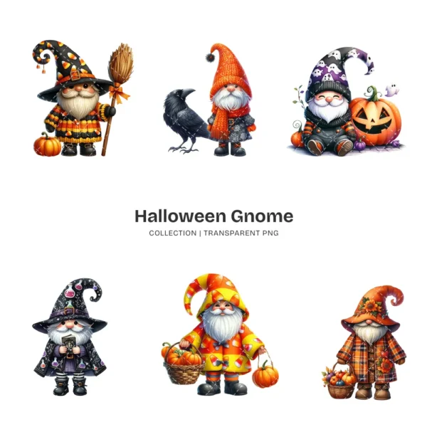 Halloween Gnome PNG Clipart Collection - 60 PNG, Pumpkin, Witchy Gnome Graphics, Spooky Printables, Commercial use, Digital download