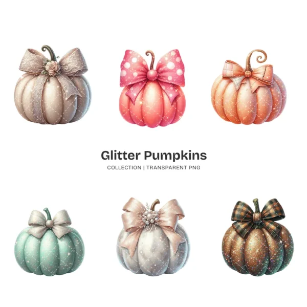 Glitter Pumpkins PNG Clipart Collection - 76 PNG, Sparkly Fall Graphics, Thanksgiving Printables, Commercial use, Digital download