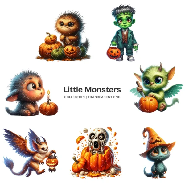 Little Monsters PNG Clipart Collection - 70 PNG, Eerie Graphics, Cute Halloween Printables, Commercial use, Digital download