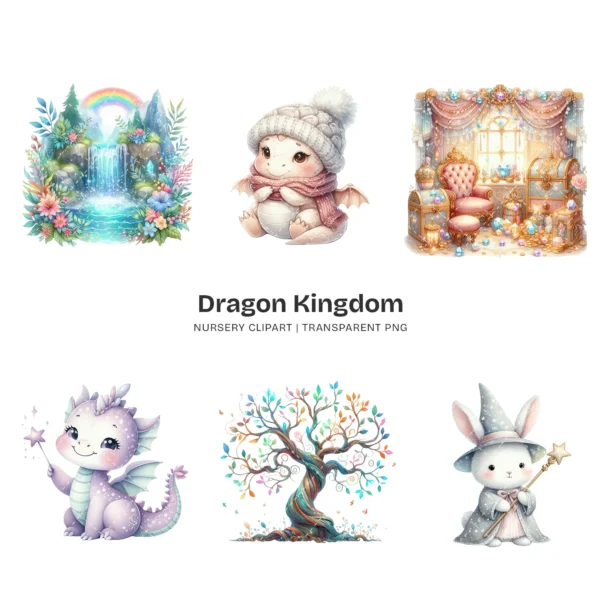 Dragon Kingdom Nursery PNG Clipart - 124 PNG, Knight Graphics, Baby Dragon, Fairy Tale Printables, Commercial use, Digital download