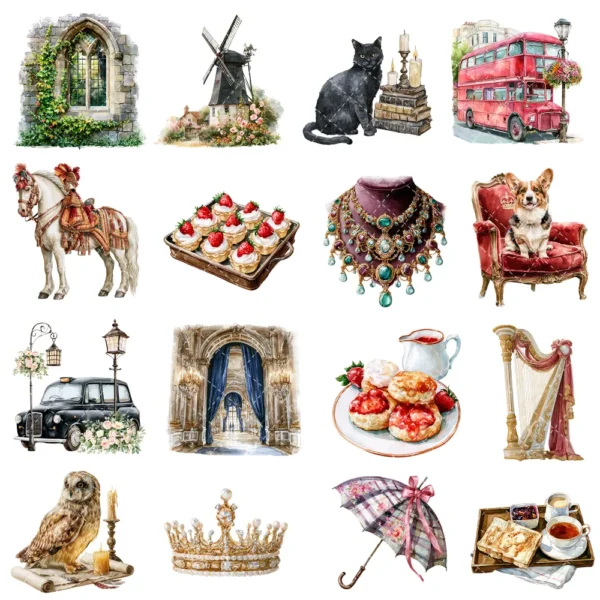 England Watercolor Clipart Bundle - 295+ transparent PNG, Corgi png, Stonehenge art, Big Ben, London Eye, Commercial use, Digital download