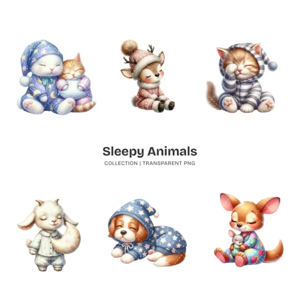 Sleepy Animals PNG Clipart Collection - 60 PNG, Dreamy Animal Graphics, Cute Pet Animal Printables, Commercial use, Digital download