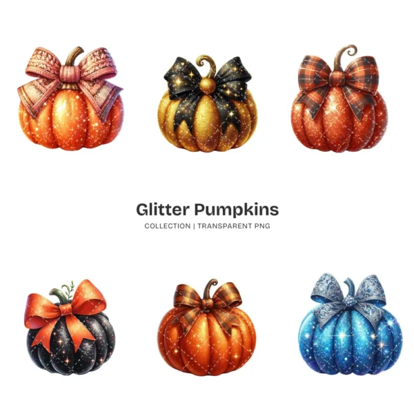 Glitter Pumpkins PNG Clipart Collection - 76 PNG, Sparkly Fall Graphics, Thanksgiving Printables, Commercial use, Digital download