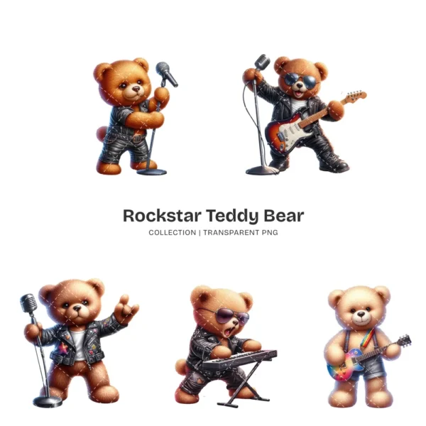 Rockstar Teddy Bear PNG Clipart Collection - 73 PNG, Fluffy Teddy Bear Graphics, Singing Bear Printables, Commercial use,Digital download