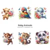 Baby Animals PNG Clipart Collection - 60 PNG, Safari Animal Graphics, Floral Baby Animal, Forest Printables, Commercial use,Digital download