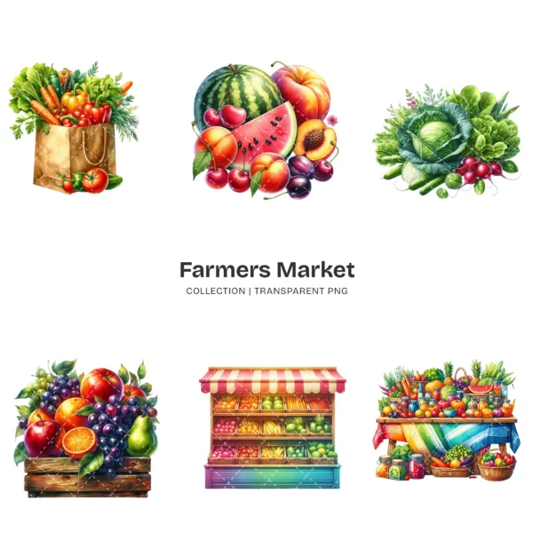 Farmers Market PNG Clipart Collection - 105 PNG, Fruit Veggies Graphics, Rustic Market Stand Printables, Commercial use, Digital download