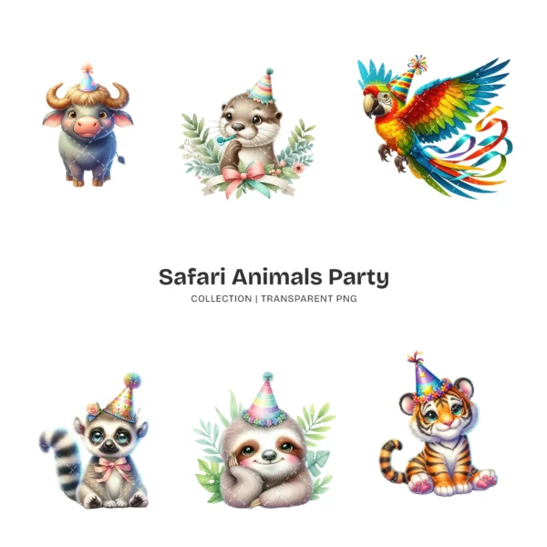 Safari Animals Party PNG Clipart Collection - 85 PNG, Jungle Birthday Graphics, Baby Shower Printables, Commercial use, Digital download