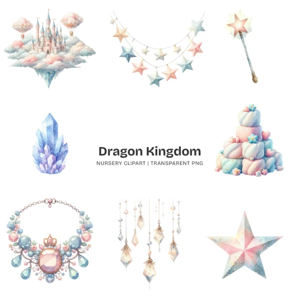 Dragon Kingdom Nursery PNG Clipart - 124 PNG, Knight Graphics, Baby Dragon, Fairy Tale Printables, Commercial use, Digital download
