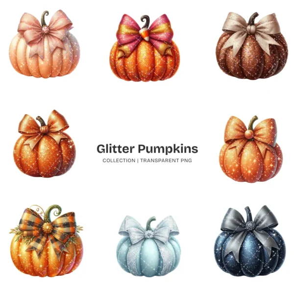 Glitter Pumpkins PNG Clipart Collection - 76 PNG, Sparkly Fall Graphics, Thanksgiving Printables, Commercial use, Digital download