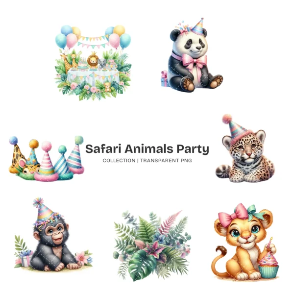 Safari Animals Party PNG Clipart Collection - 85 PNG, Jungle Birthday Graphics, Baby Shower Printables, Commercial use, Digital download