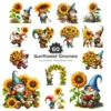 Sunflower Gnomes PNG Clipart Collection - 60 PNG, Floral Gnome Graphics, Gnome Party, Garden Printables, Commercial use, Digital download