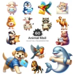Animal Mail PNG Clipart Collection - 60 PNG, Cute Animal Graphics, Envelope and Letter Printables, Commercial use, Digital Download