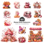 Rose Autumn PNG Clipart Collection - 60 PNG, Autumn Graphics, Pink Autumn, Coquette Fall Printables, Commercial use, Digital download