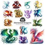 Elemental Dragons PNG Clipart Collection - 65 PNG, Fantasy Creature Graphics, Enchanted Printables, Commercial use, Digital download