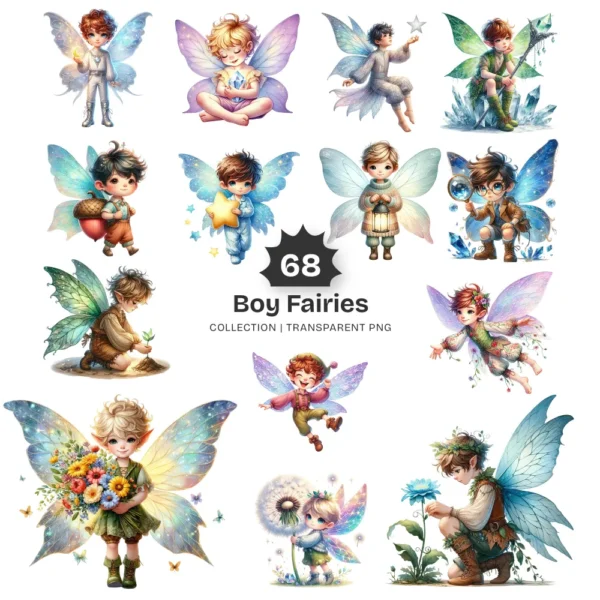 Boy Fairies PNG Clipart Collection - 68 PNG, Magical Fairy Graphics, Ethereal Fairy Printables, Commercial use, Digital download