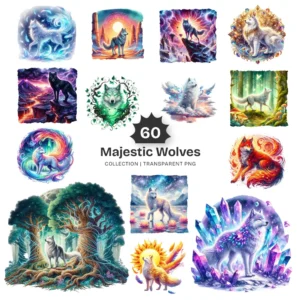 Majestic Wolves PNG Clipart Collection - 60 PNG, Wildlife Animal Graphics, Enchanted, Woodland Printables, Commercial use, Digital download