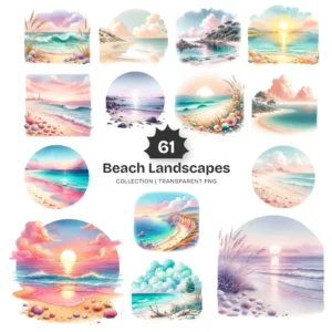 Beach Landscapes PNG Clipart Collection - 61 PNG, Scenic Coastal Graphics, Summer Travel Illustration, Commercial use, Digital download