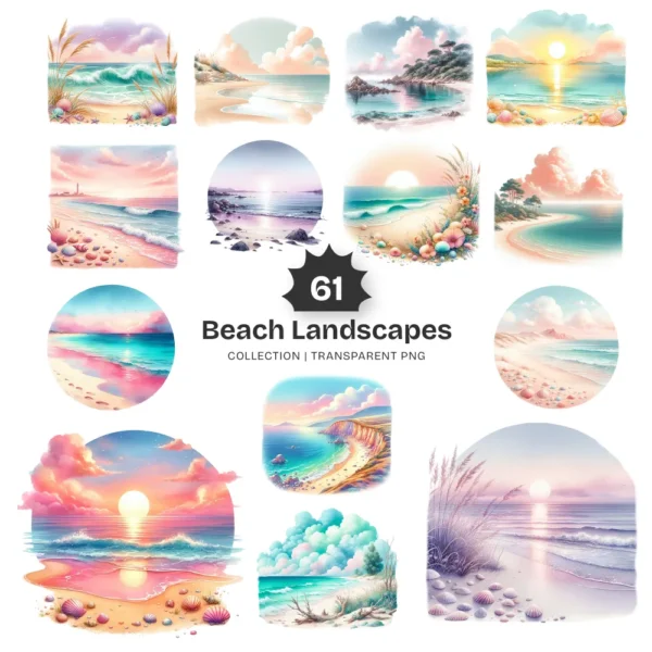 Beach Landscapes PNG Clipart Collection - 61 PNG, Scenic Coastal Graphics, Summer Travel Illustration, Commercial use, Digital download