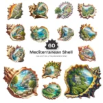 Mediterranean Shell PNG Clipart Collection - 60 PNG, Amalfi Coast Graphics, Italian Coastal Printables, Commercial use, Digital download