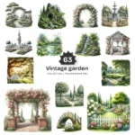 Vintage Garden PNG Clipart Collection - 63 PNG, Garden Oasis Graphics, Fountain, Floral Arch Printables, Commercial use, Digital download
