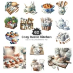 Cozy Rustic Kitchen PNG Clipart Collection - 62 PNG, Woman Baking Graphics, Dining, Groceries, Cooking Art, Commercial use, Digital download