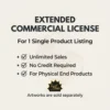 Extended Commercial License for One Clipart Listing, Unlimited Sales No Credit License, Small Business Commercial Use Pass, POD License