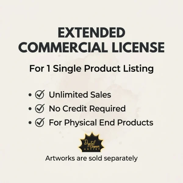 Extended Commercial License for One Clipart Listing, Unlimited Sales No Credit License, Small Business Commercial Use Pass, POD License